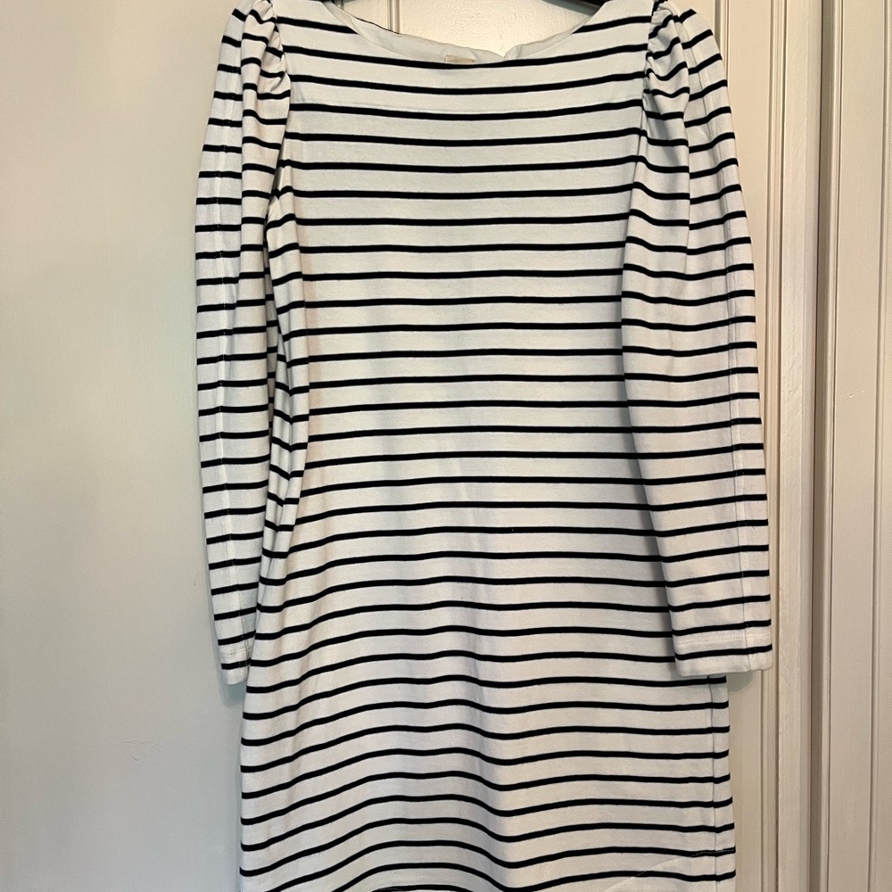 La Vie Striped Navy and White Mini Dress with Long Sleeves